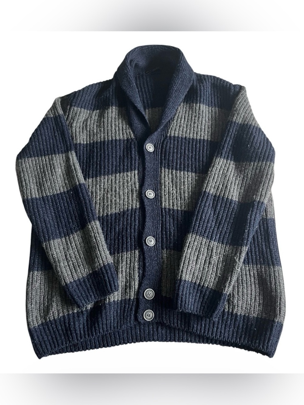 Daniele Blasi Sweater Wool Blend Cardigan Shawl Collar Flecked Navy Gray Mens XL